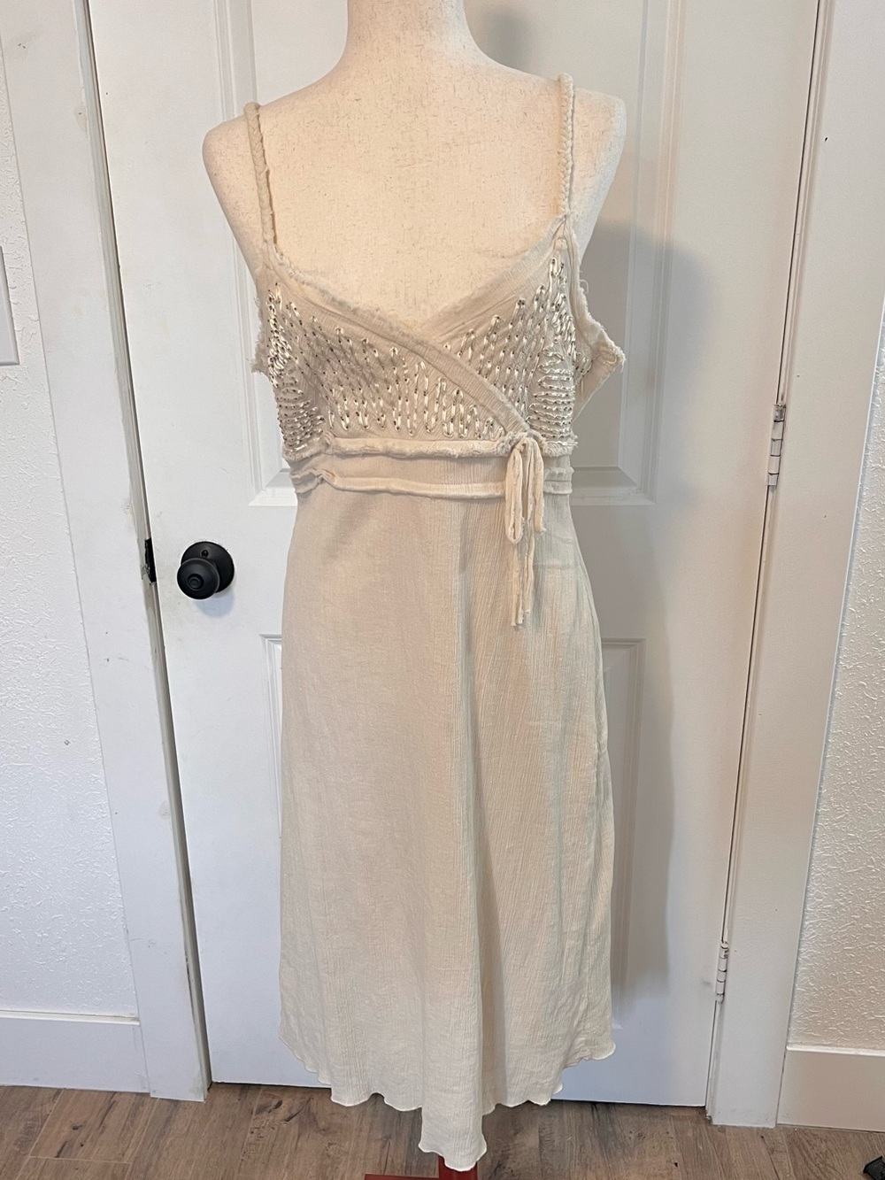 VNTG Y2K Old Navy Cotton Gauze Braided Strap Beaded Summer Maxi Dress